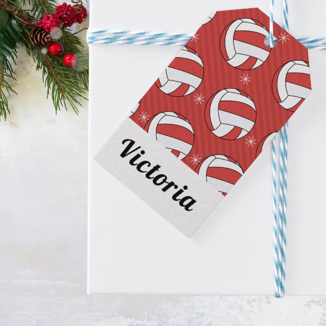 Étiquettes-cadeau Volley-ball Noël Festive rayé Ball & Neige (Créateur téléchargé)