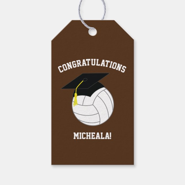 Étiquettes-cadeau Volleyball Graduation Sports Brown (Devant)
