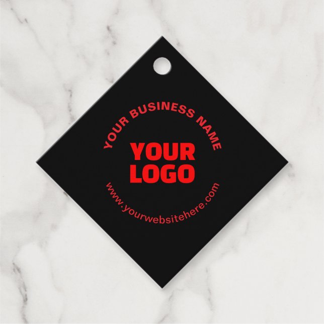 Étiquettes Cadeau Votre logo et texte circulaire modifiable, rouge o (Devant)