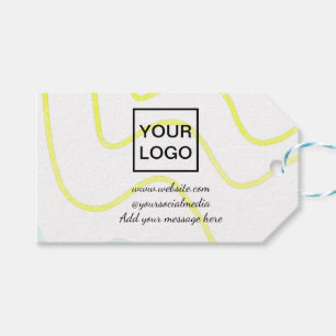 Étiquettes-cadeau Votre logo ici blanc simple minimal lignes jaunes