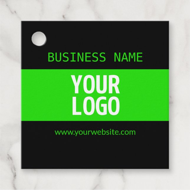 Étiquettes Cadeau Votre logo ou image | Noir et vert brillant (Devant)