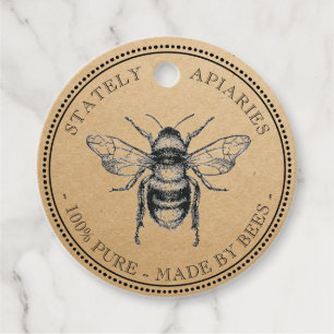 Étiquettes Cadeau Votre nom ici Kraft Vintage Miel Jar Lid Balise