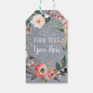 Étiquettes-cadeau Votre texte Vintage Floral Wreath Parties scintill