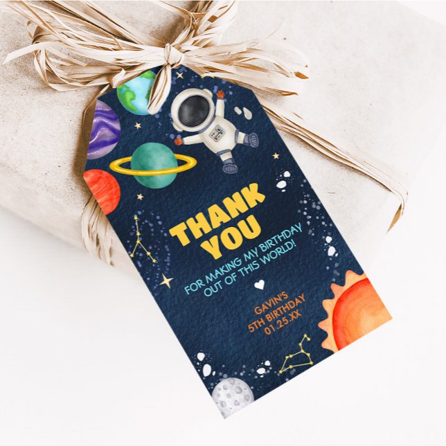 Étiquettes-cadeau Voyage dans l'espace extra-atmosphérique - Fête d' (Trip Around the Sun Outer Space Birthday Party Favor Tags)