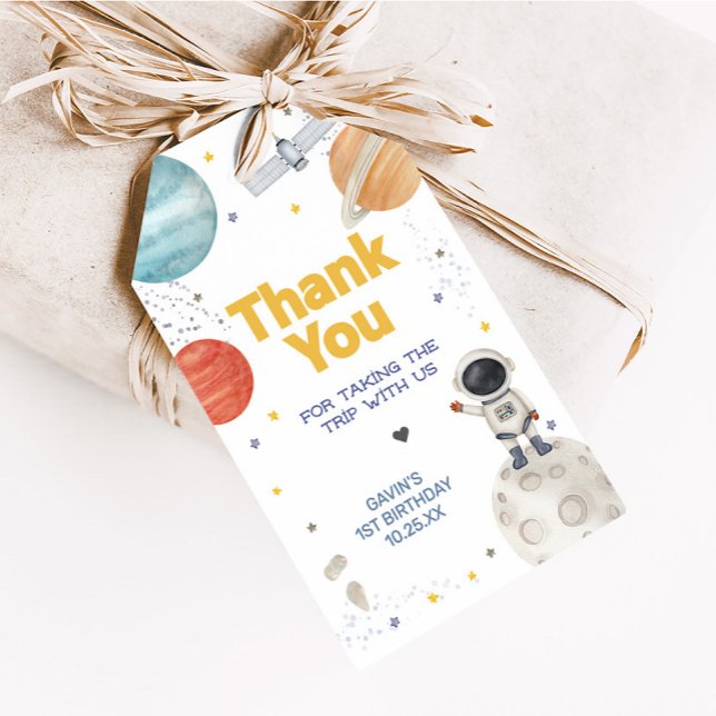 Étiquettes-cadeau Voyage d'astronaute autour du soleil Anniversaire  (Astronaut First Trip Around the Sun Birthday Party Favor Tags)
