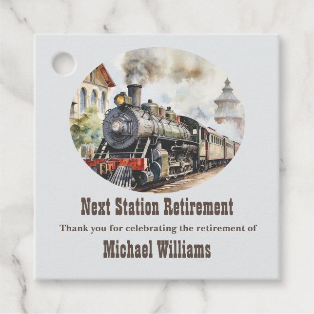 Étiquettes Cadeau Voyage de retraite Thème de fête Train Prochain ga (Devant)