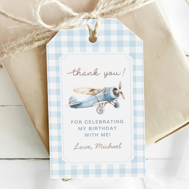 Étiquettes-cadeau Voyage en Avion Vintage 1er Anniversaire (Créateur téléchargé)