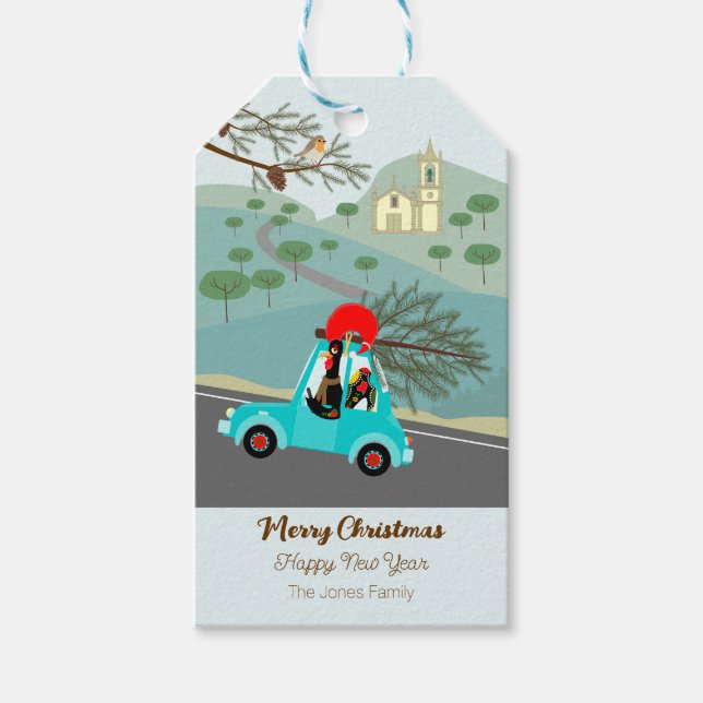 Étiquettes-cadeau Voyage festif de Noël du coq portugais (Devant)