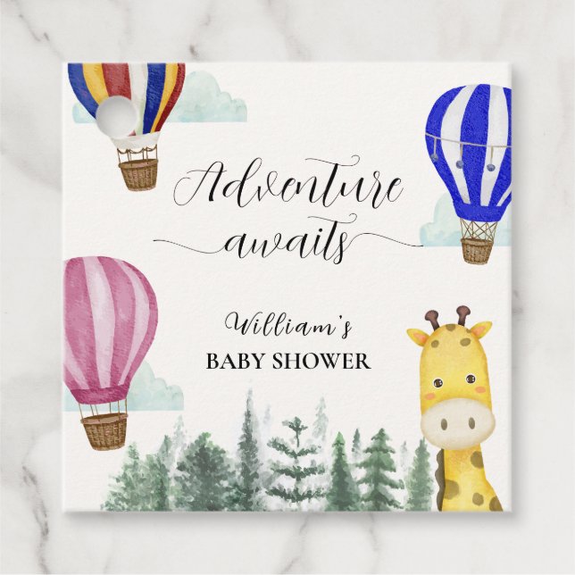 Étiquettes Cadeau Voyage Hot Air Balloon Jungle Giraffe Baby shower (Devant)