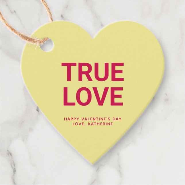 Étiquettes Cadeau Vrai amour coeur jaune mignon Valentine's Day cout (Devant)