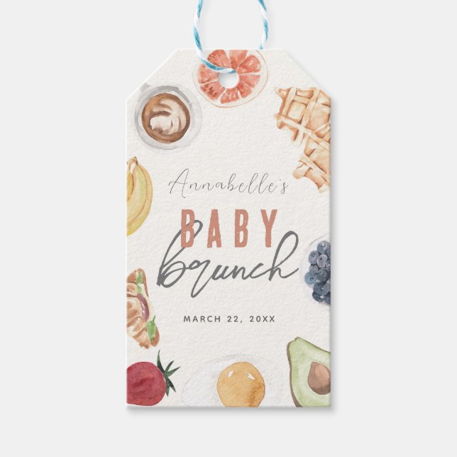 Étiquettes-cadeau Waffles Coffee Fruits Watercolor Baby Brunch (Devant)