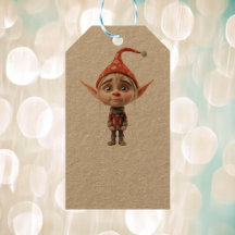 Waifish Girl Christmas Elf Kraft Tags cadeaux