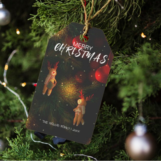 Étiquettes-cadeau Warm Hand-Painted Reindeer Ornament Christmas  (Créateur téléchargé)