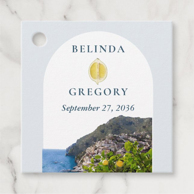Étiquettes Cadeau Watercolor Amalfi Coast Arch Italy Lemons Wedding (Devant)