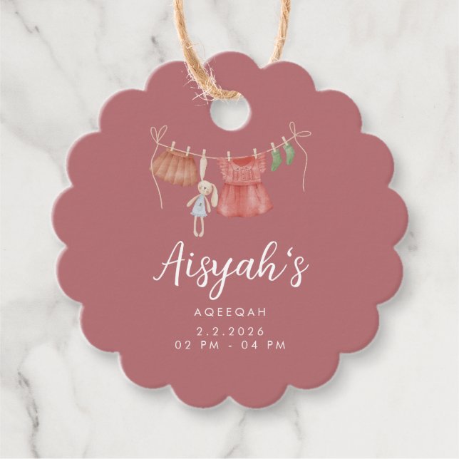Étiquettes Cadeau Watercolor Baby Clothes Dusty Rose Aqeeqah  (Devant)