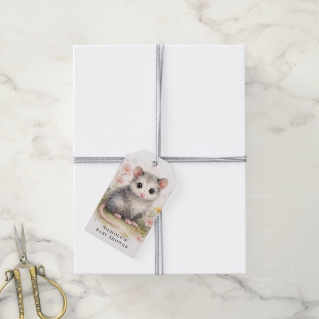 Étiquettes-cadeau Watercolor Baby Possum Baby Shower Thank You (Avec de la ficelle)