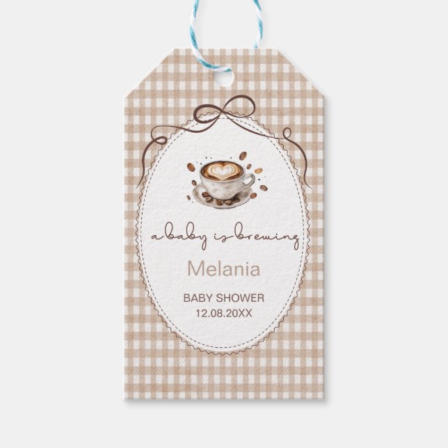 Étiquettes-cadeau     Watercolor Baby prépare du café  shower bébé (Devant)