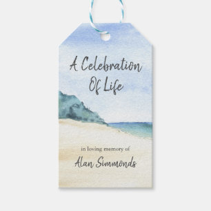 Étiquettes-cadeau Watercolor Beach Célébration De La Vie Memorial