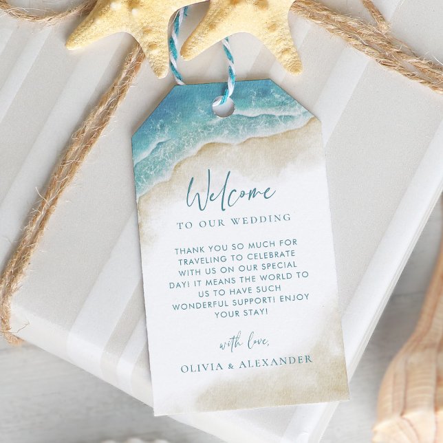 Étiquettes-cadeau Watercolor Beach Destination Wedding Welcome (Créateur téléchargé)