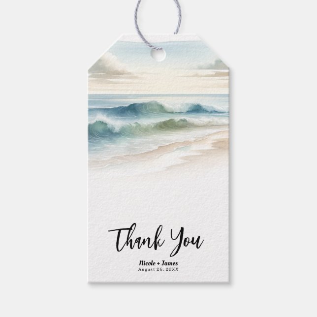 Étiquettes-cadeau Watercolor Beach Waves Rustic Coastal Mariage (Devant)