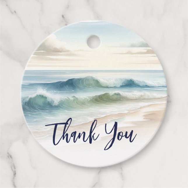Étiquettes Cadeau Watercolor Beach Waves Rustic Coastal Mariage (Devant)