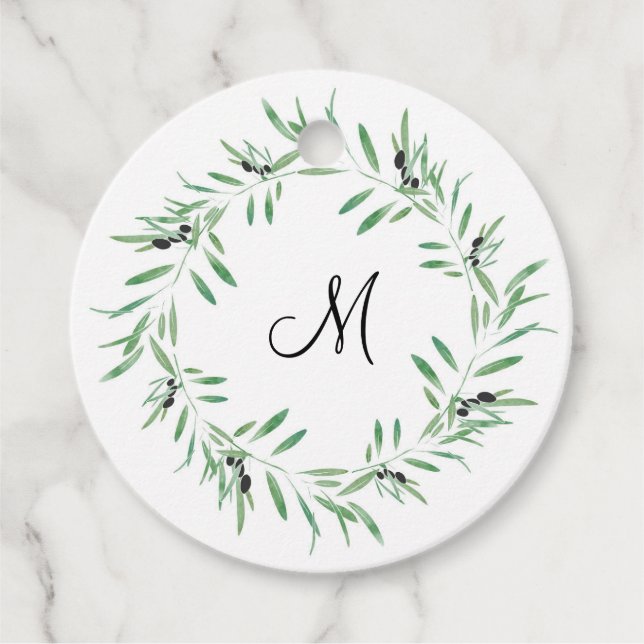 Étiquettes Cadeau Watercolor Black Olive Wreath (Devant)