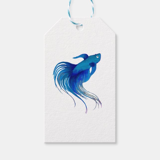 Étiquettes-cadeau Watercolor Blue Betta Fish (Devant)