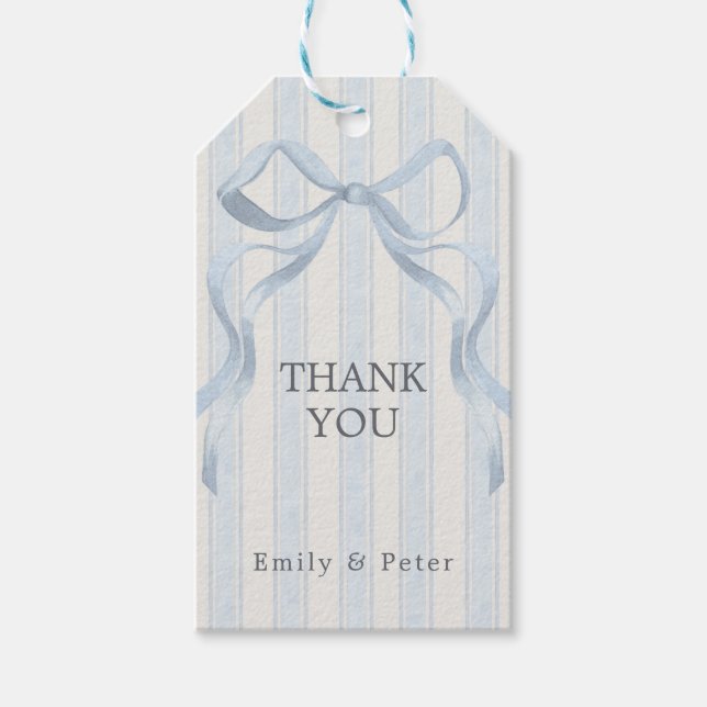 Étiquettes-cadeau Watercolor Blue Bow Thank You (Devant)