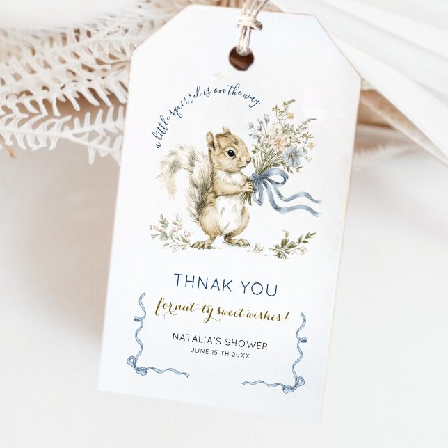Étiquettes-cadeau Watercolor Blue Ribbon Squirrel Baby Thank You (Créateur téléchargé)