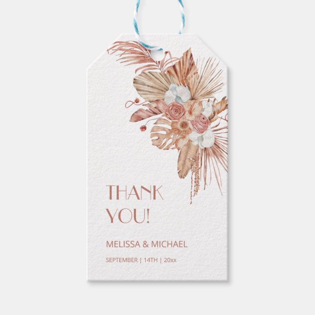 Étiquettes-cadeau Watercolor Boho Wedding Thank You (Devant)