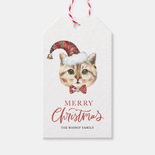 Étiquettes-cadeau Watercolor British Shorthair Cat Joyeux Noël