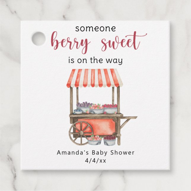 Étiquettes Cadeau Watercolor Cart Berries Baby shower (Devant)