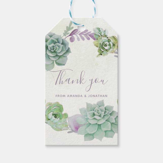 Étiquettes-cadeau Watercolor Desert Cactus Succulents Mariages Merci (Devant)