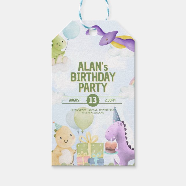 Étiquettes-cadeau Watercolor Dinosaur Birthday Invites (Devant)