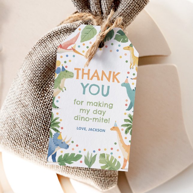 Étiquettes-cadeau Watercolor Dinosaur fête d'anniversaire (Créateur téléchargé)