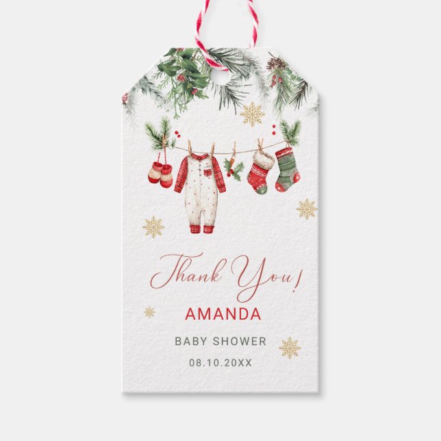 Étiquettes-cadeau Watercolor Elegant Santa  Baby Christmas  Baby Sho (Devant)