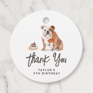 Étiquettes Cadeau Watercolor English Bulldog Merci d'anniversaire