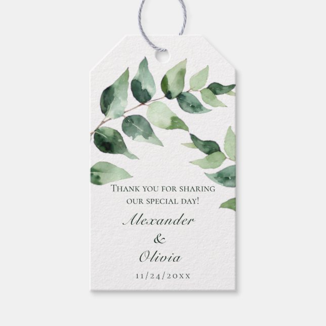 Étiquettes-cadeau Watercolor Eucalyptus Wedding | White (Devant)