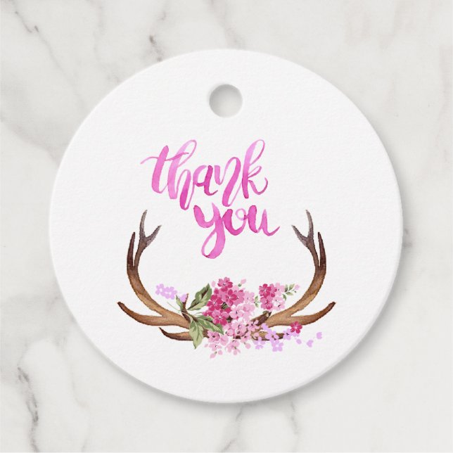 Étiquettes Cadeau Watercolor Floral Andouillers Merci Personnalisabl (Devant)