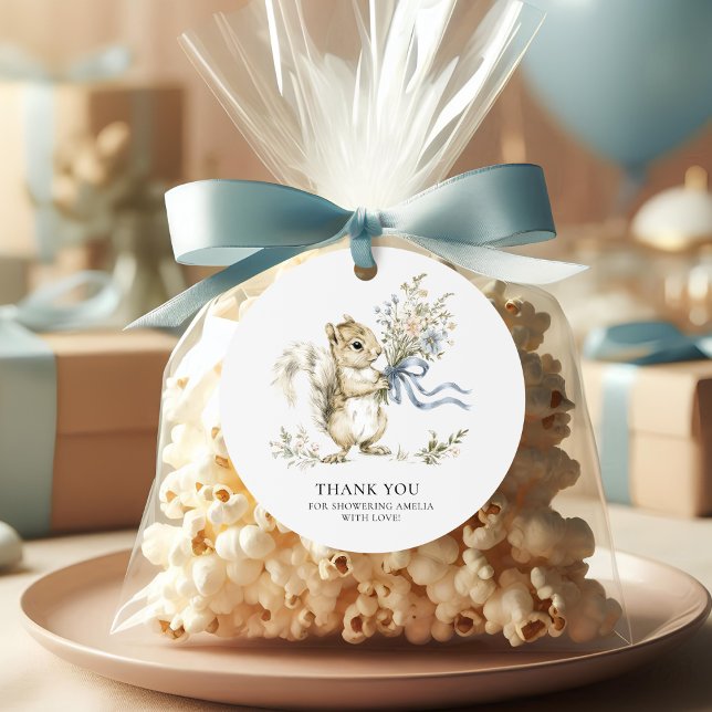 Étiquettes Cadeau Watercolor Floral Bouquet Squirrel Baby Shower  (Créateur téléchargé)