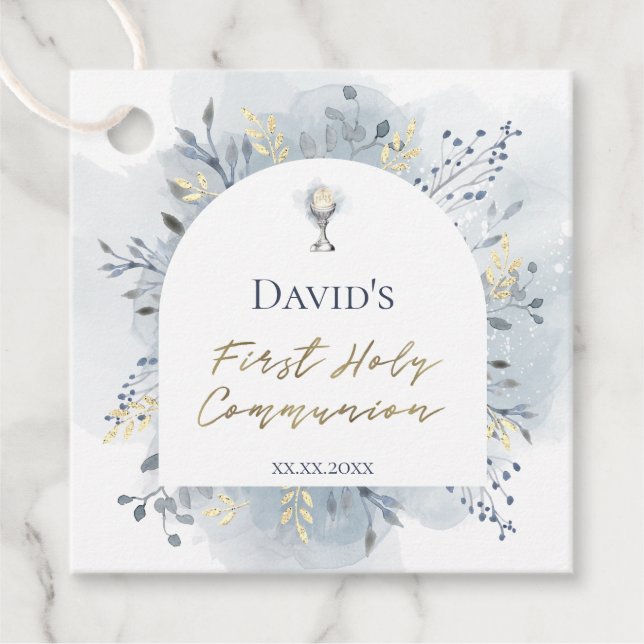 Étiquettes Cadeau watercolor foliage First Communion (Devant)