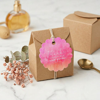 Étiquettes Cadeau Watercolor Hot Pink and Orange Wedding 