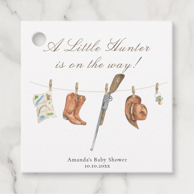 Étiquettes Cadeau Watercolor Hunter Baby Shower (Devant)