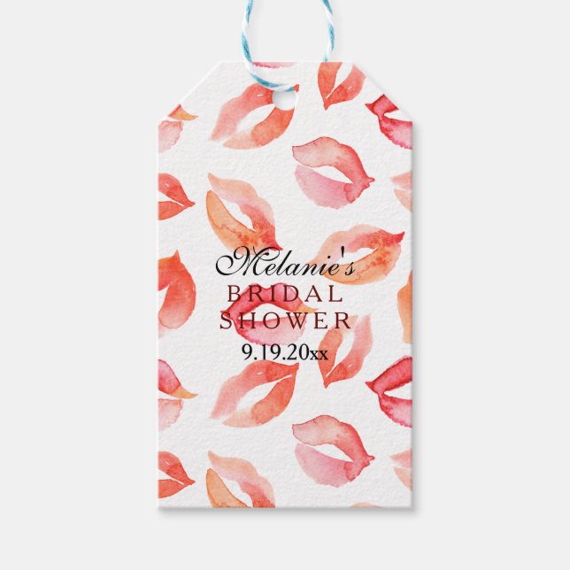 Étiquettes-cadeau Watercolor Kisses Lips Fête des mariées (Devant)