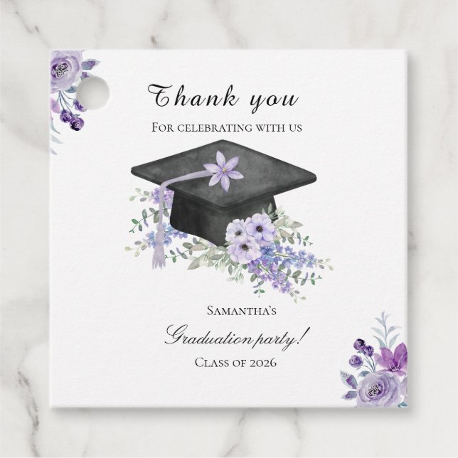 Étiquettes Cadeau Watercolor  Lavander Purple Floral Graduation  (Devant)