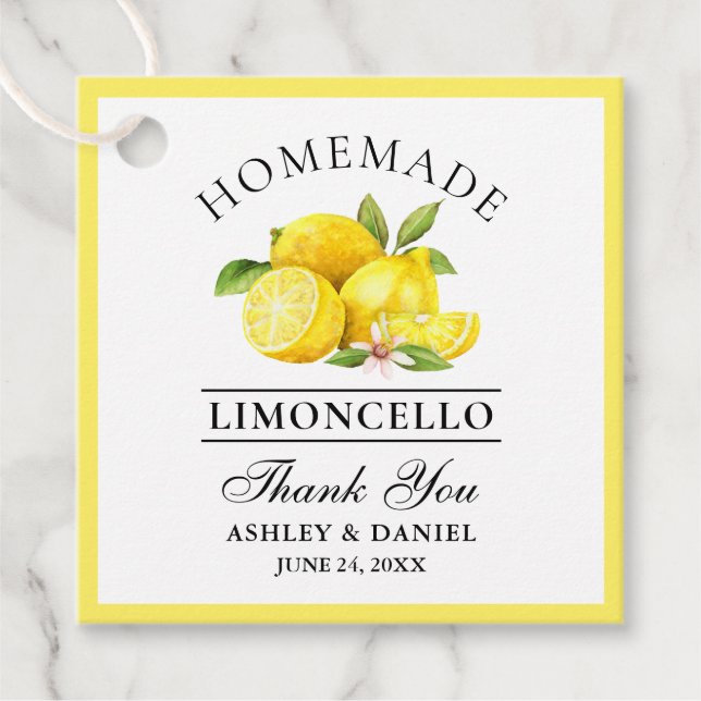 Étiquettes Cadeau Watercolor Lemons Limoncello Merci Carré (Devant)