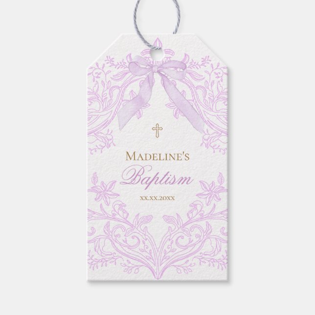 Étiquettes-cadeau  watercolor lilac purple Baptism (Devant)