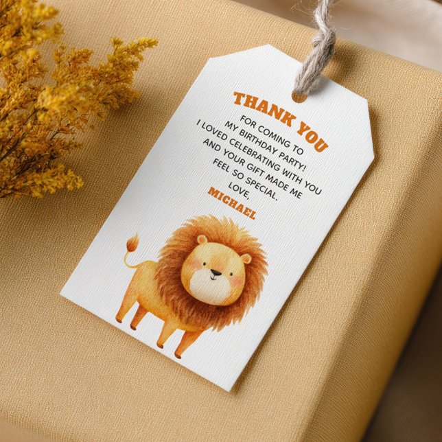 Étiquettes-cadeau Watercolor Lion Safari 1st Birthday Thank You  (Créateur téléchargé)