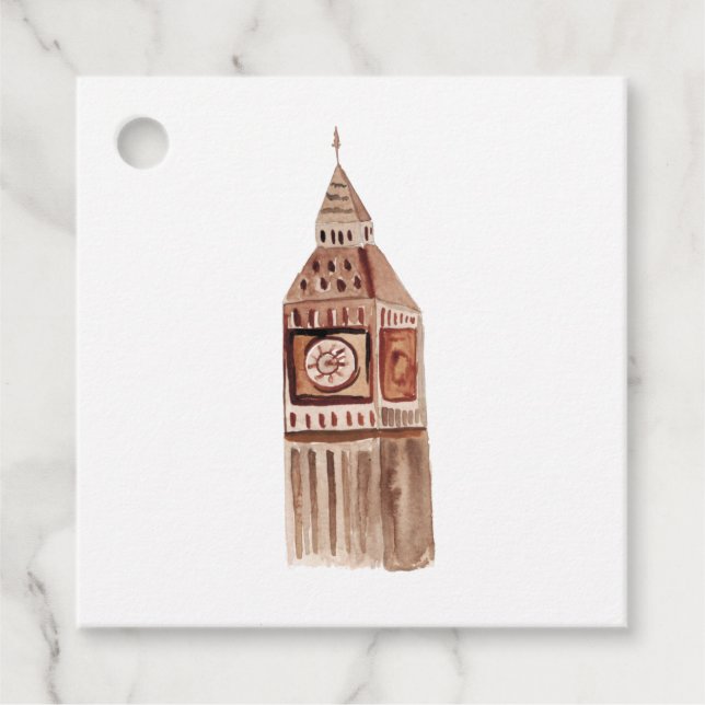 Étiquettes Cadeau Watercolor Londres Royaume-Uni Destination Mariage (Devant)