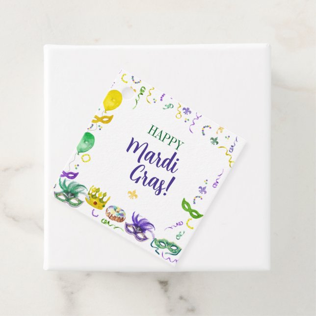 Étiquettes Cadeau Watercolor Mardi Gras Objects Party (En situation)
